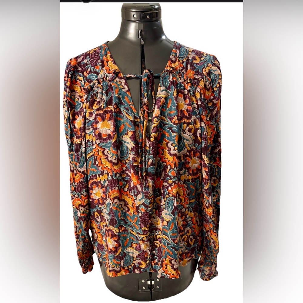 Dear John Golden Iris Long Sleeve Blouse Muti Colored Floral Pattern Size L